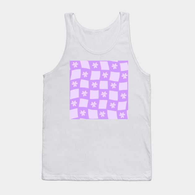 Large Floral Checker Board - Digital Lavender Tank Top by JuneNostalgia